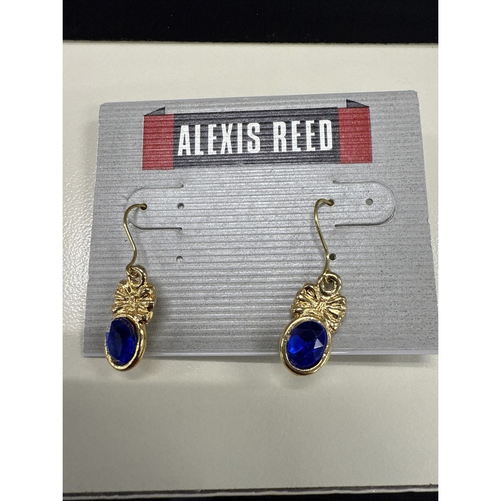Alexis Reed Gold‎ Tone Blue Chiseled Stone Earrings R1-7